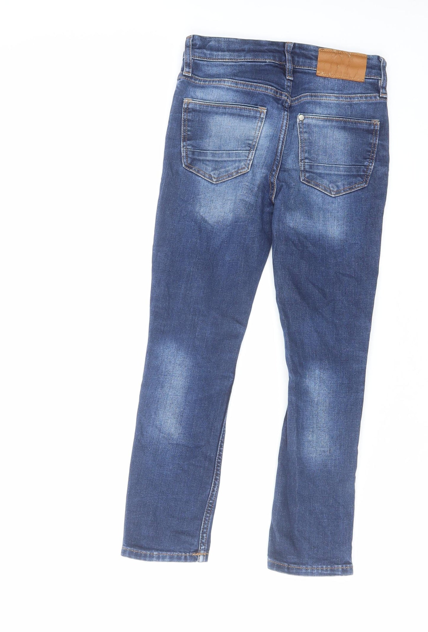 H&M Boys Blue Cotton Skinny Jeans Size 7-8 Years Regular Zip