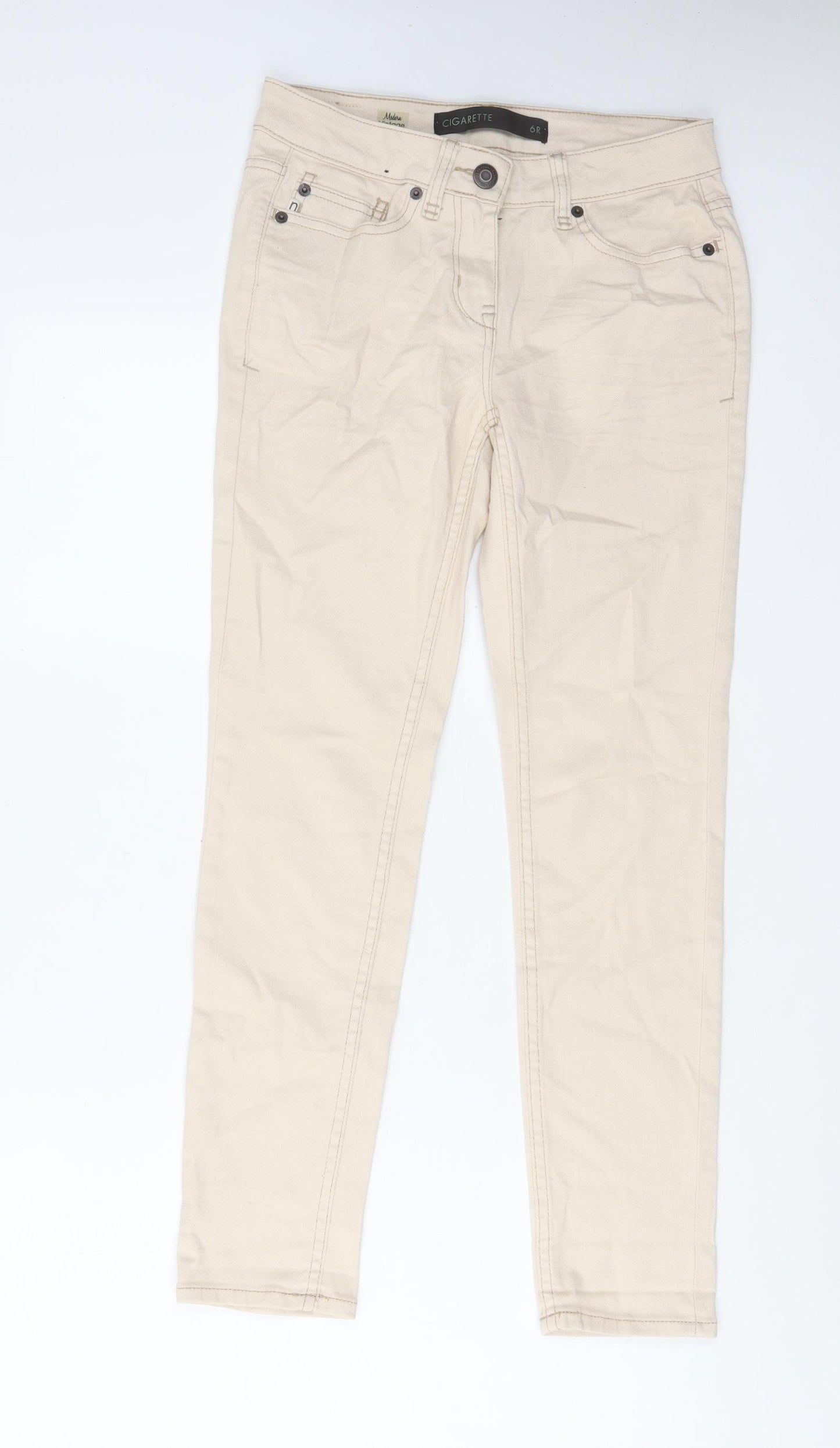 NEXT Womens Beige Cotton Skinny Jeans Size 6 L27 in Regular Zip