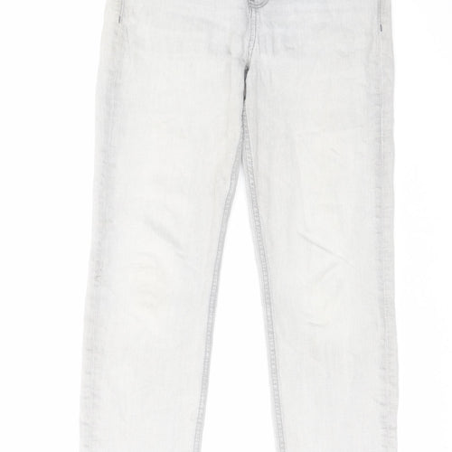 Marks and Spencer Womens Grey Cotton Straight Jeans Size 12 L28 in Regular Zip