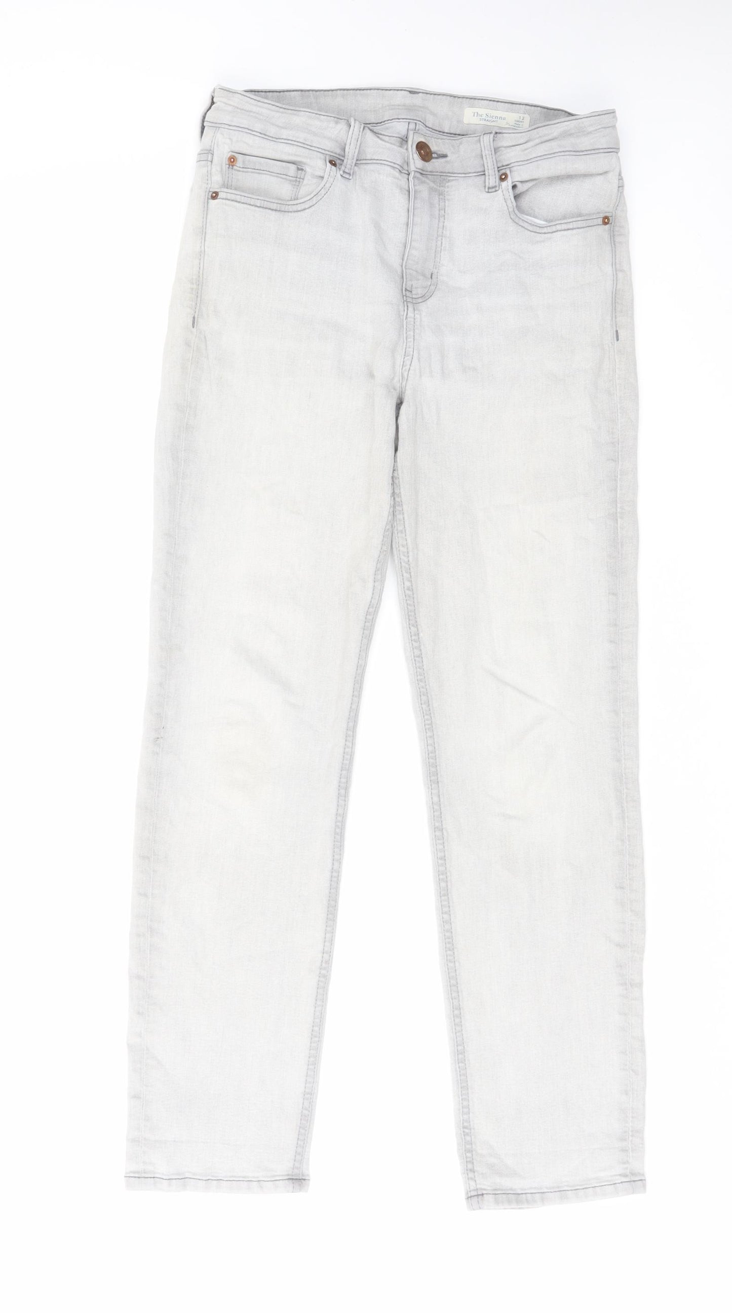 Marks and Spencer Womens Grey Cotton Straight Jeans Size 12 L28 in Regular Zip