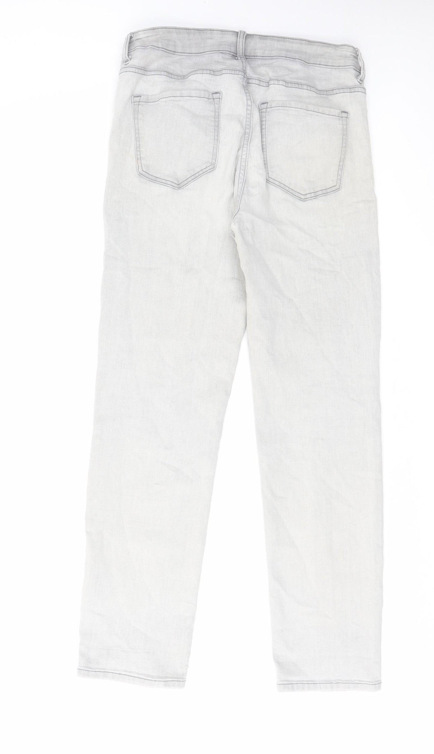 Marks and Spencer Womens Grey Cotton Straight Jeans Size 12 L28 in Regular Zip