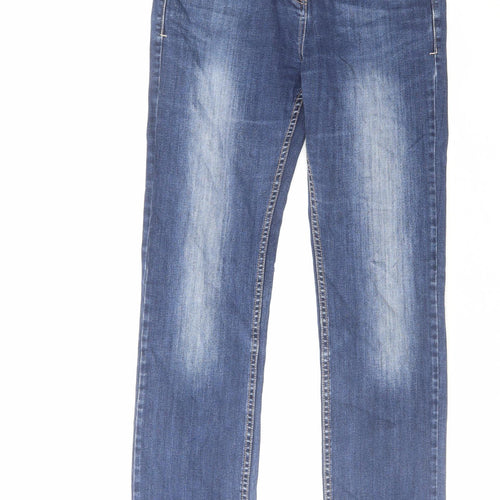 NEXT Womens Blue Cotton Straight Jeans Size 12 L29 in Regular Zip