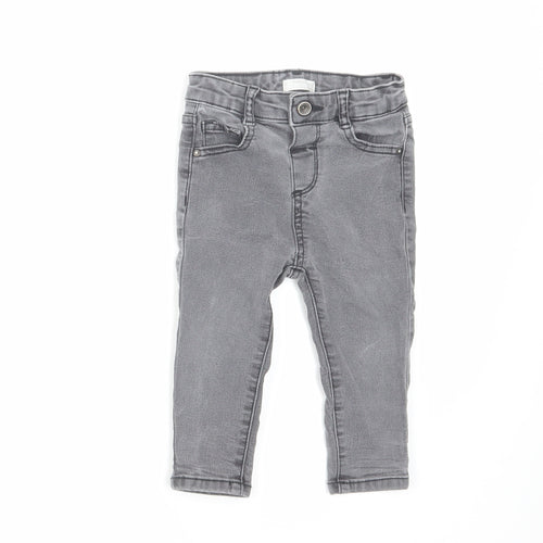 Mango Baby Grey Cotton Cropped Jeans Size 12-18 Months Button