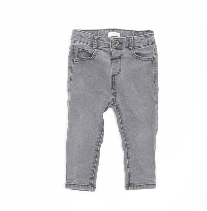 Mango Baby Grey Cotton Cropped Jeans Size 12-18 Months Button