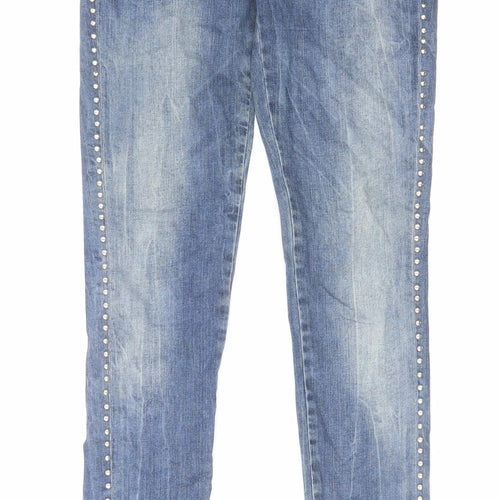 Topshop Womens Blue Cotton Skinny Jeans Size 26 in L32 in Regular Zip - Embellished