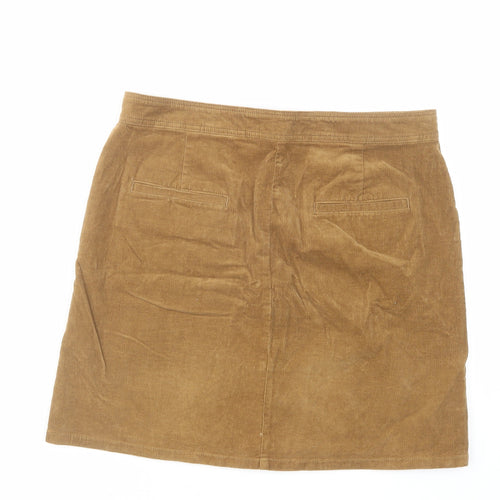 Marks and Spencer Womens Brown Cotton A-Line Skirt Size 10 Button