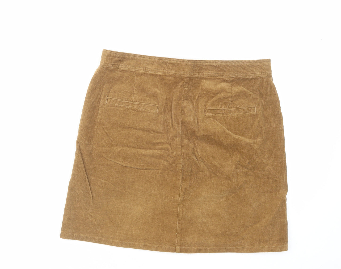 Marks and Spencer Womens Brown Cotton A-Line Skirt Size 10 Button