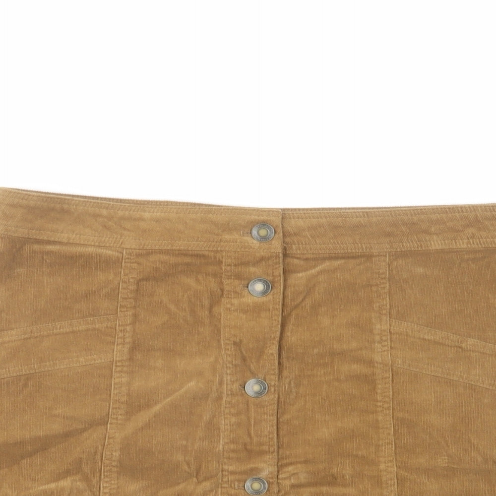 Marks and Spencer Womens Brown Cotton A-Line Skirt Size 10 Button