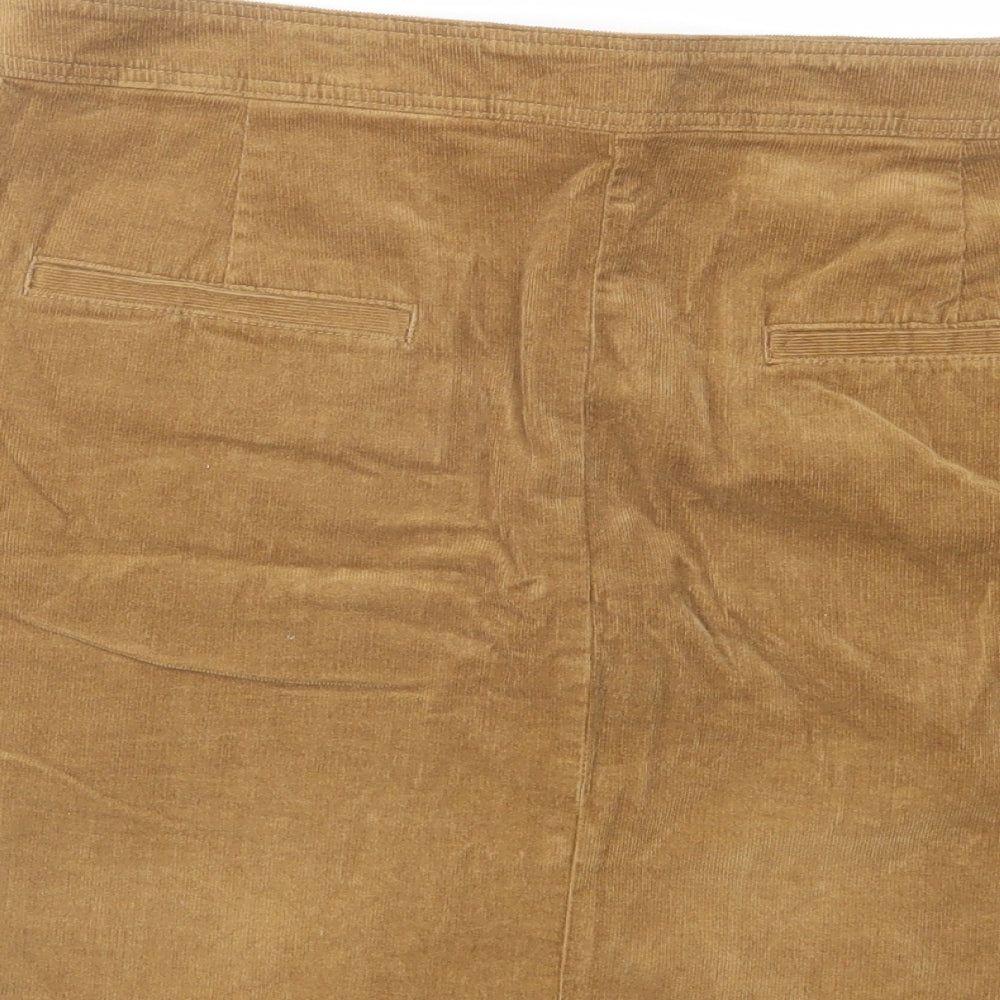 Marks and Spencer Womens Brown Cotton A-Line Skirt Size 10 Button
