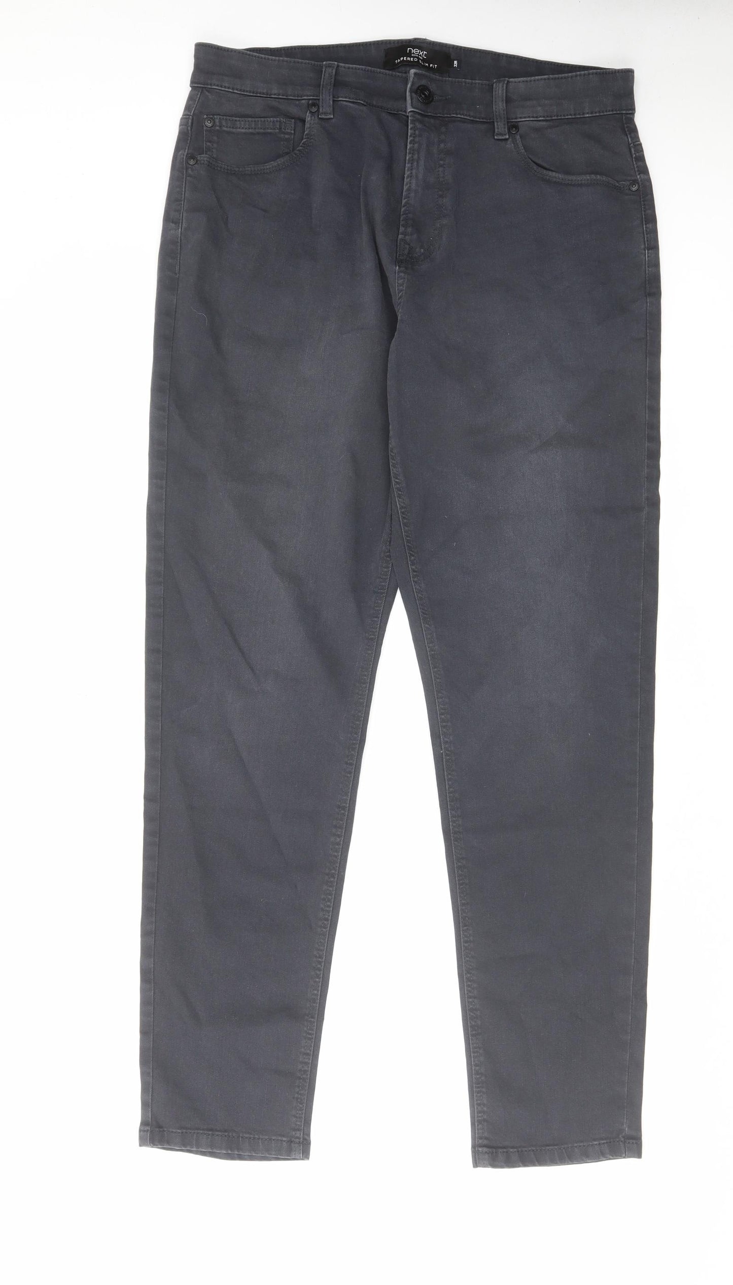 NEXT Mens Grey Cotton Tapered Jeans Size 32 in L31 in Regular Zip