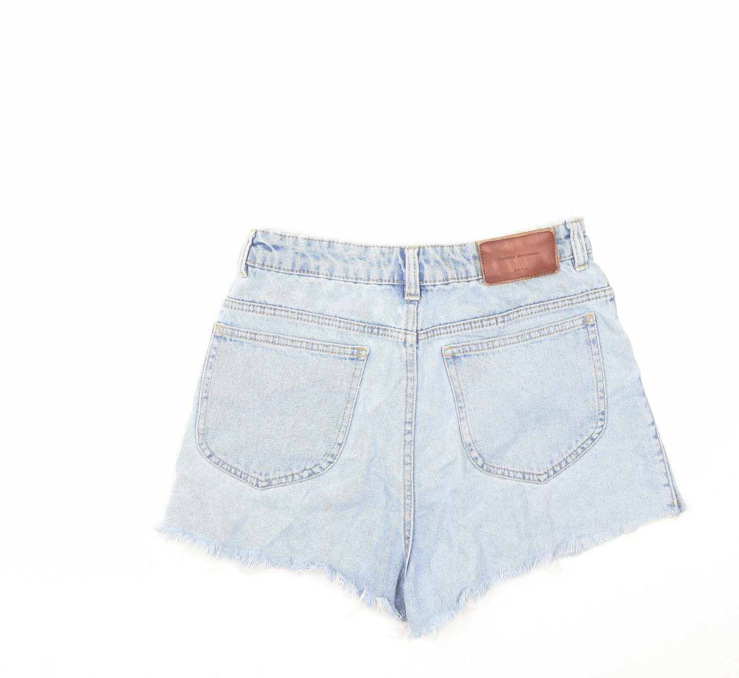 Zara Womens Blue Cotton Cut-Off Shorts Size 8 Regular Zip