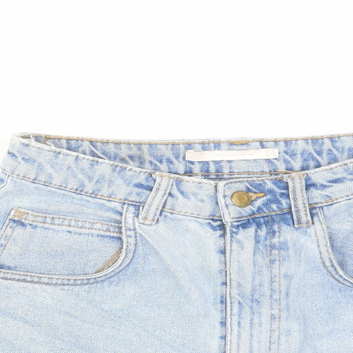 Zara Womens Blue Cotton Cut-Off Shorts Size 8 Regular Zip