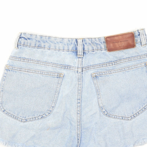 Zara Womens Blue Cotton Cut-Off Shorts Size 8 Regular Zip