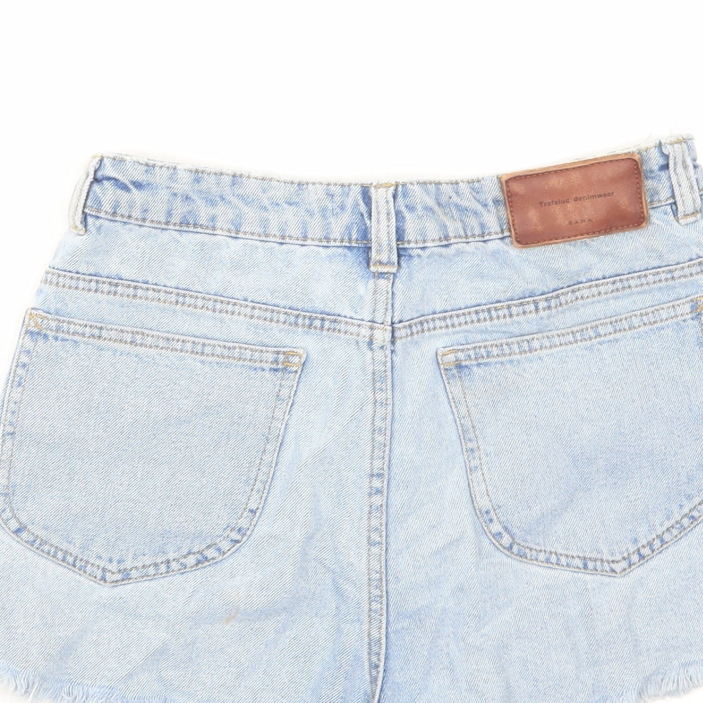 Zara Womens Blue Cotton Cut-Off Shorts Size 8 Regular Zip