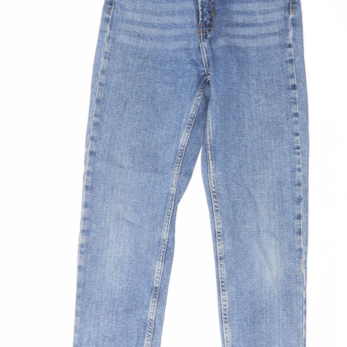 Denim & Co. Womens Blue Cotton Straight Jeans Size 8 L26 in Regular Zip - Raw Hem