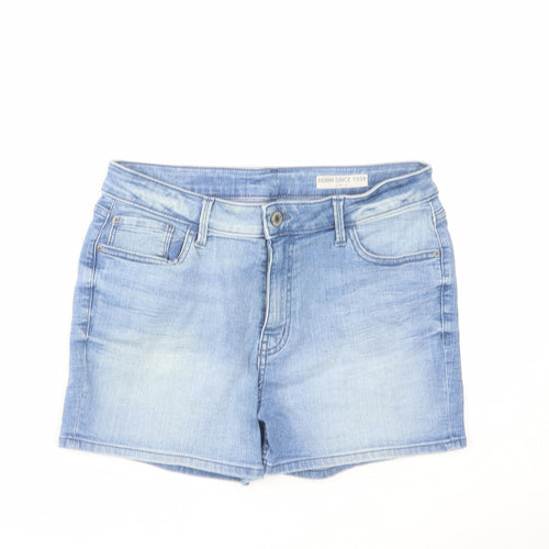 Marks and Spencer Womens Blue Cotton Mom Shorts Size 12 L3 in Regular Zip