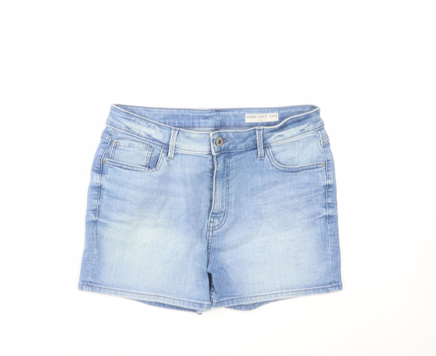 Marks and Spencer Womens Blue Cotton Mom Shorts Size 12 L3 in Regular Zip