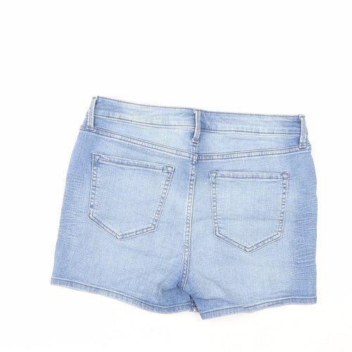Marks and Spencer Womens Blue Cotton Mom Shorts Size 12 L3 in Regular Zip