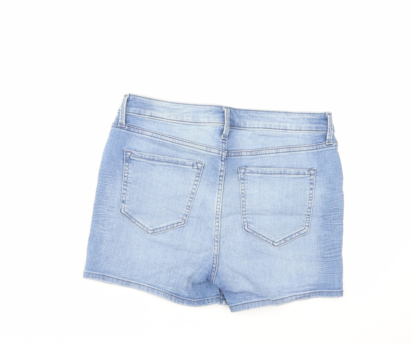 Marks and Spencer Womens Blue Cotton Mom Shorts Size 12 L3 in Regular Zip