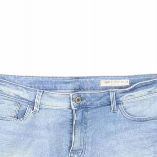 Marks and Spencer Womens Blue Cotton Mom Shorts Size 12 L3 in Regular Zip