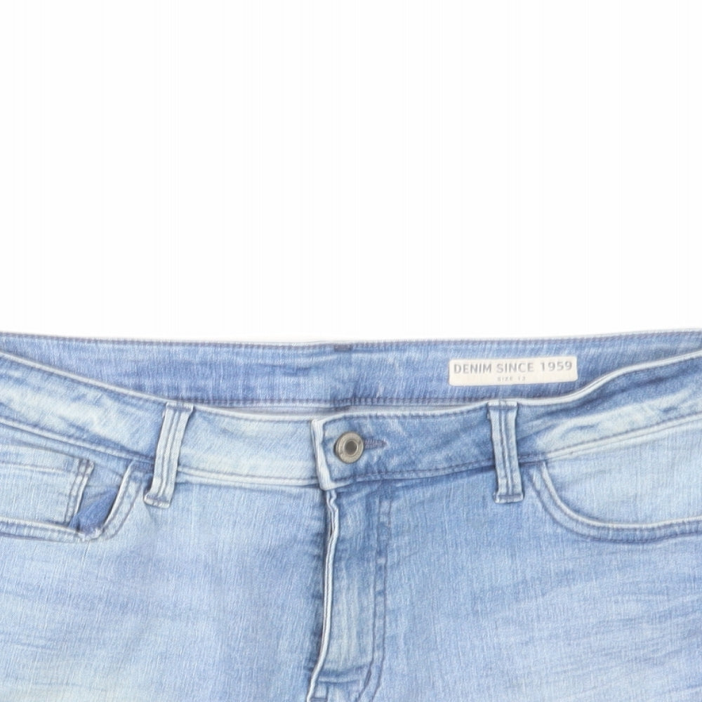 Marks and Spencer Womens Blue Cotton Mom Shorts Size 12 L3 in Regular Zip