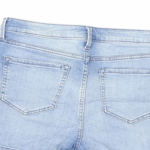 Marks and Spencer Womens Blue Cotton Mom Shorts Size 12 L3 in Regular Zip