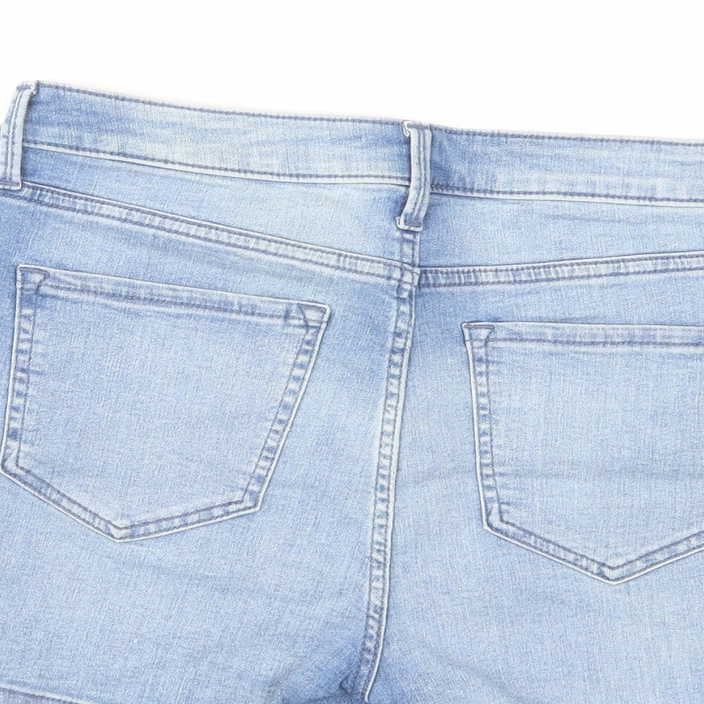 Marks and Spencer Womens Blue Cotton Mom Shorts Size 12 L3 in Regular Zip
