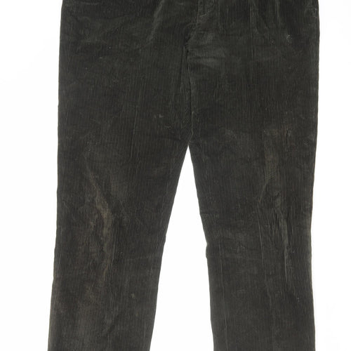 Marks and Spencer Mens Green Cotton Trousers Size 42 in L33 in Regular Zip