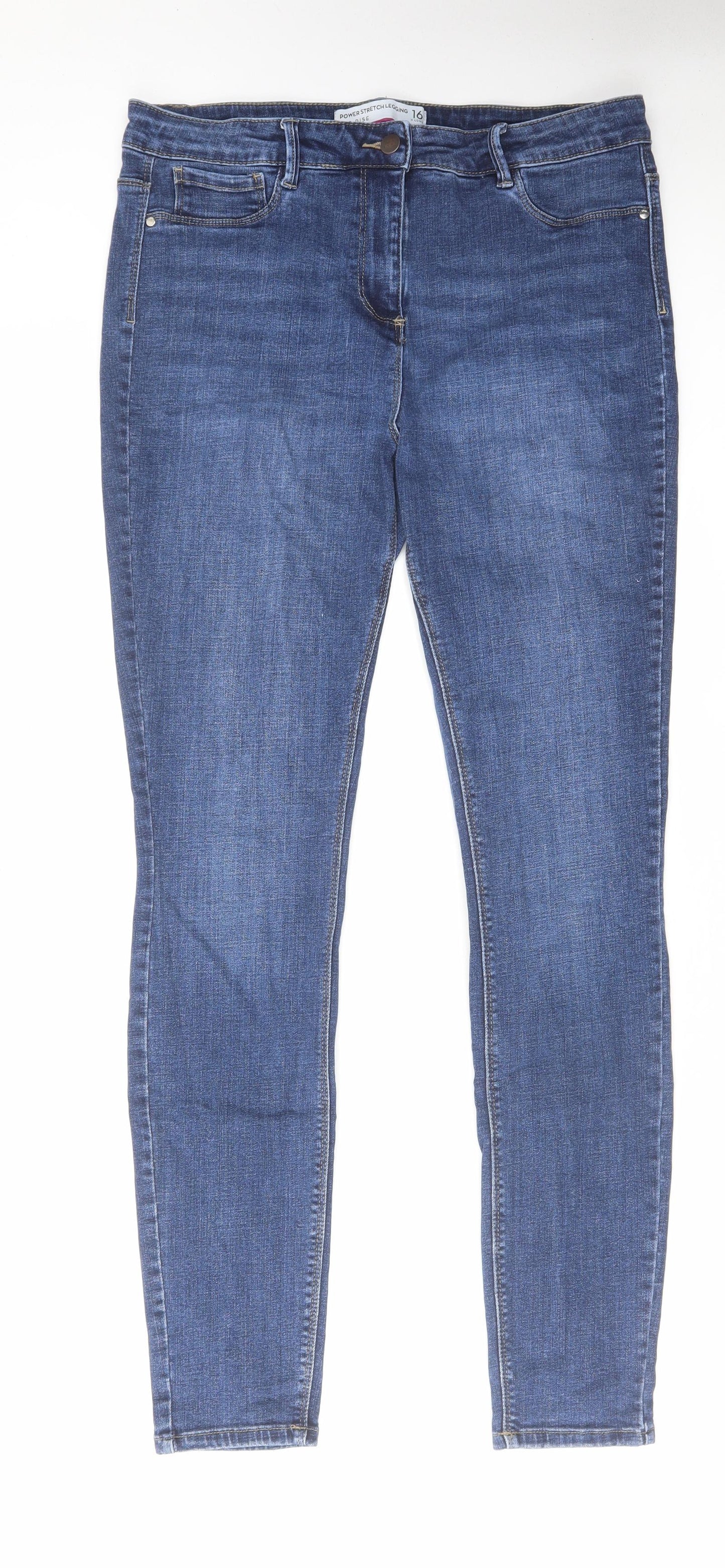 NEXT Womens Blue Cotton Skinny Jeans Size 16 L31 in Regular Zip