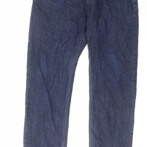 Marks and Spencer Mens Blue Cotton Straight Jeans Size 38 in L29 in Regular Zip