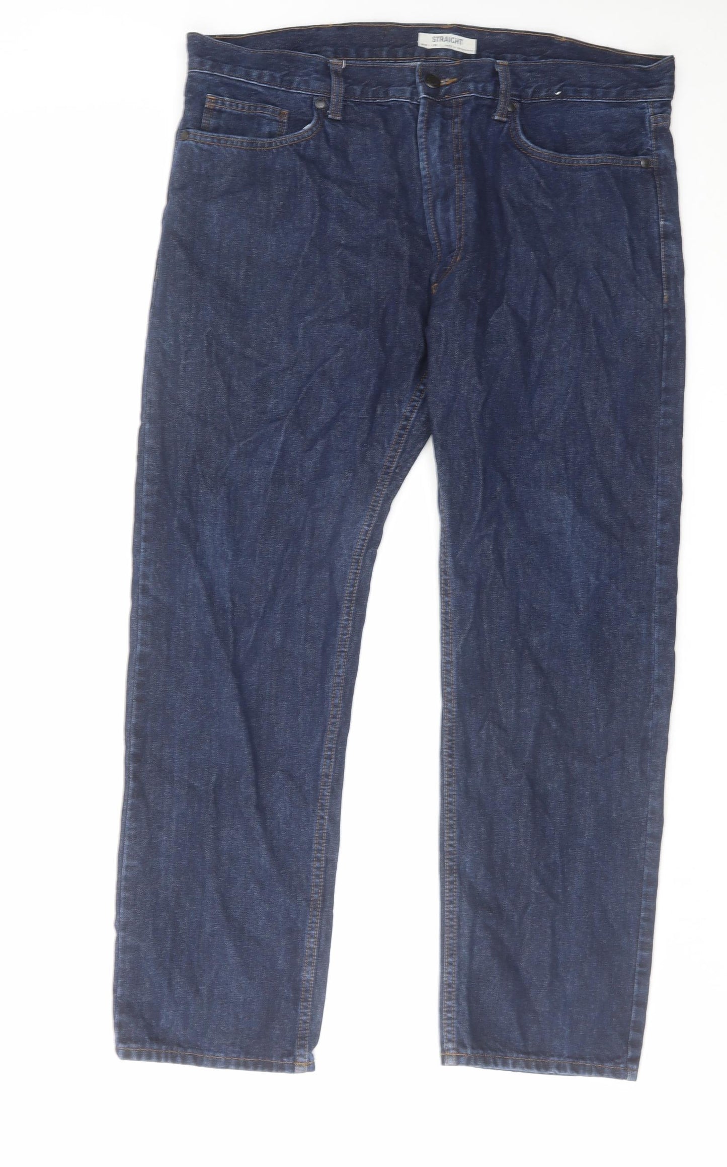 Marks and Spencer Mens Blue Cotton Straight Jeans Size 38 in L29 in Regular Zip