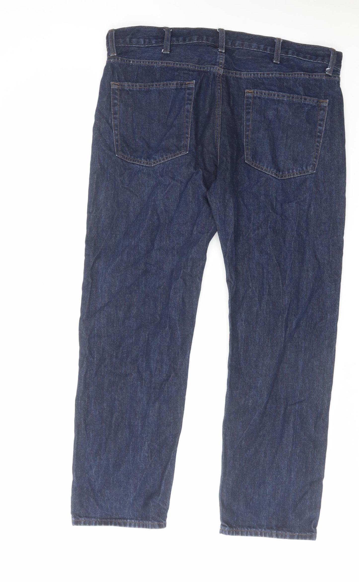 Marks and Spencer Mens Blue Cotton Straight Jeans Size 38 in L29 in Regular Zip