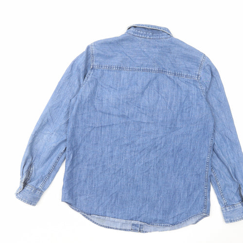 Marks and Spencer Womens Blue Cotton Basic Button-Up Size 12 Collared