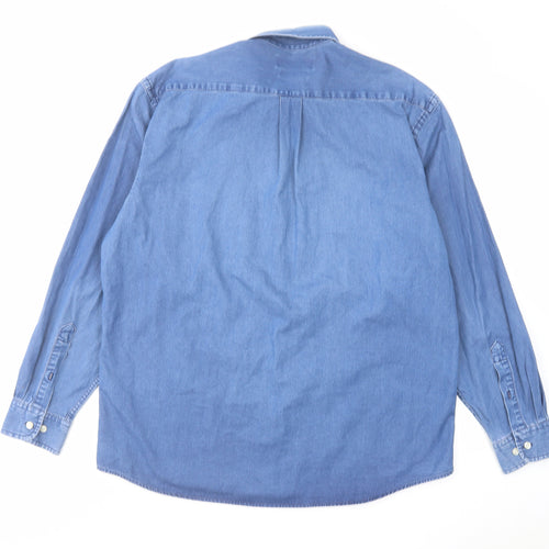 Marks and Spencer Mens Blue Cotton Button-Up Size L Collared Button
