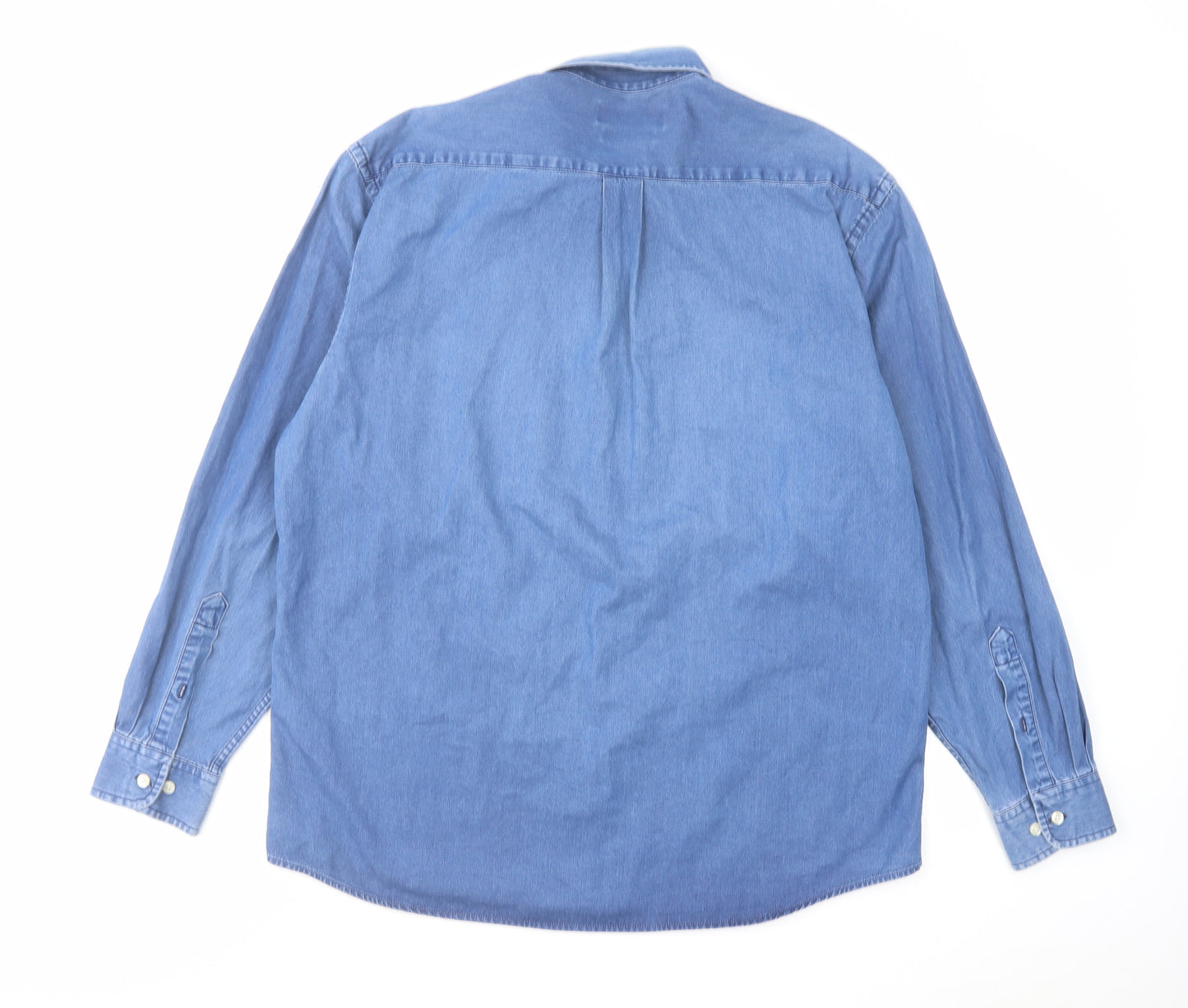 Marks and Spencer Mens Blue Cotton Button-Up Size L Collared Button