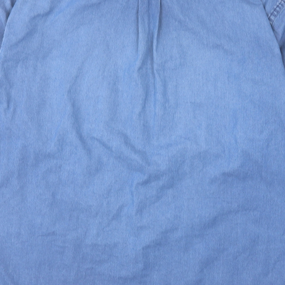 Marks and Spencer Mens Blue Cotton Button-Up Size L Collared Button