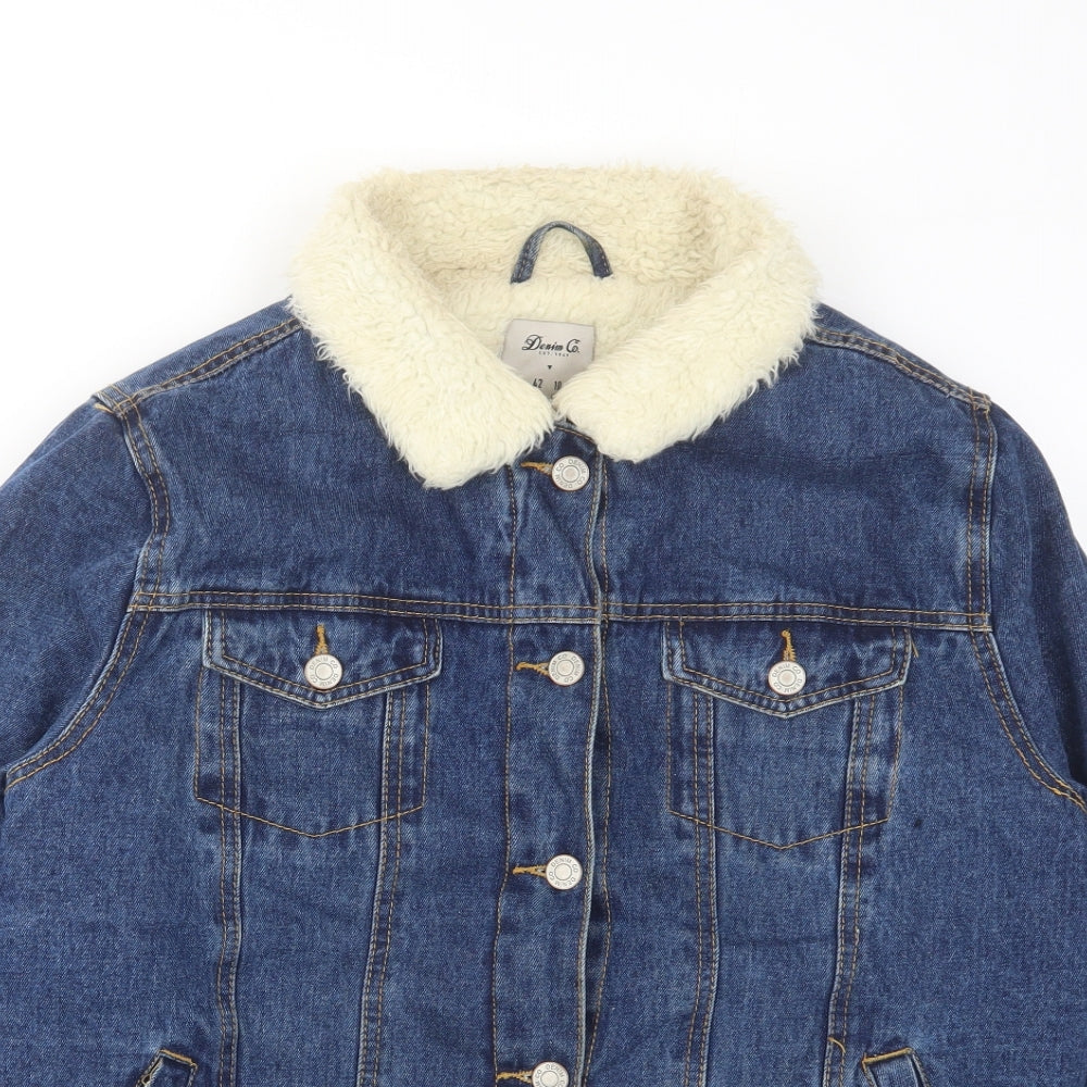 Denim & Co. Womens Blue Jacket Size 14 Button
