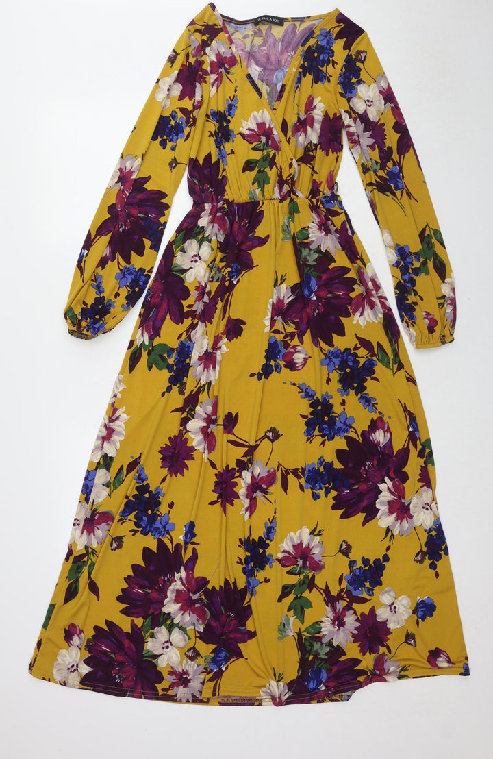 Jessica Joy Womens Multicoloured Floral Polyester Maxi Size S V-Neck Pullover