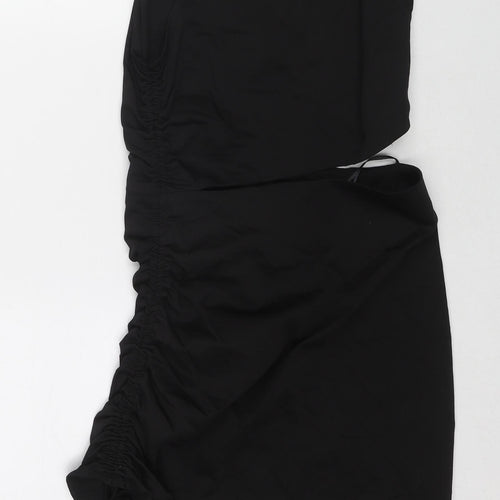 Zara Womens Black Cotton Mini Size M Round Neck Zip