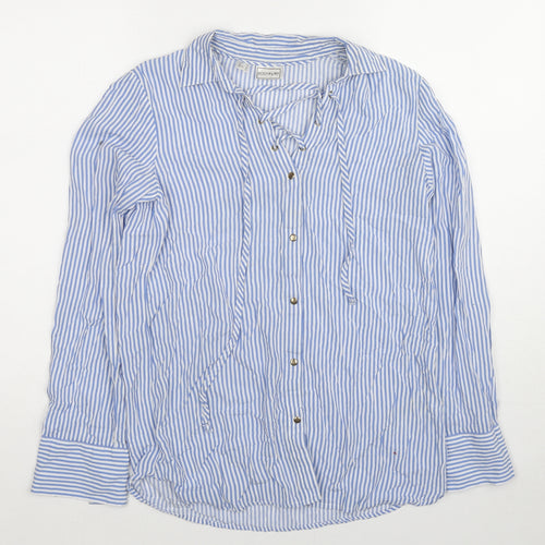 Body Flirt Womens Blue Striped Viscose Basic Button-Up Size 6 Collared