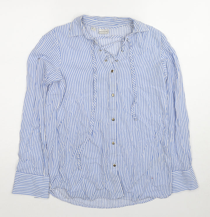 Body Flirt Womens Blue Striped Viscose Basic Button-Up Size 6 Collared