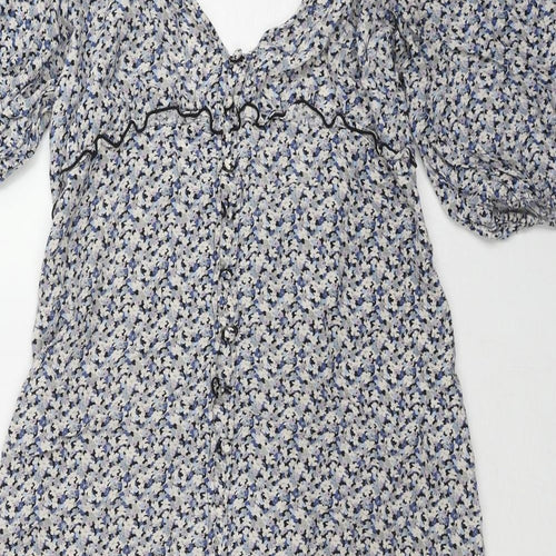 H&M Womens Multicoloured Floral Viscose A-Line Size 12 V-Neck Button