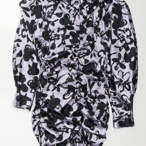 Zara Womens Multicoloured Geometric Polyester Shirt Dress Size L Collared Zip