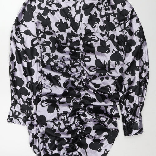 Zara Womens Multicoloured Geometric Polyester Shirt Dress Size L Collared Zip