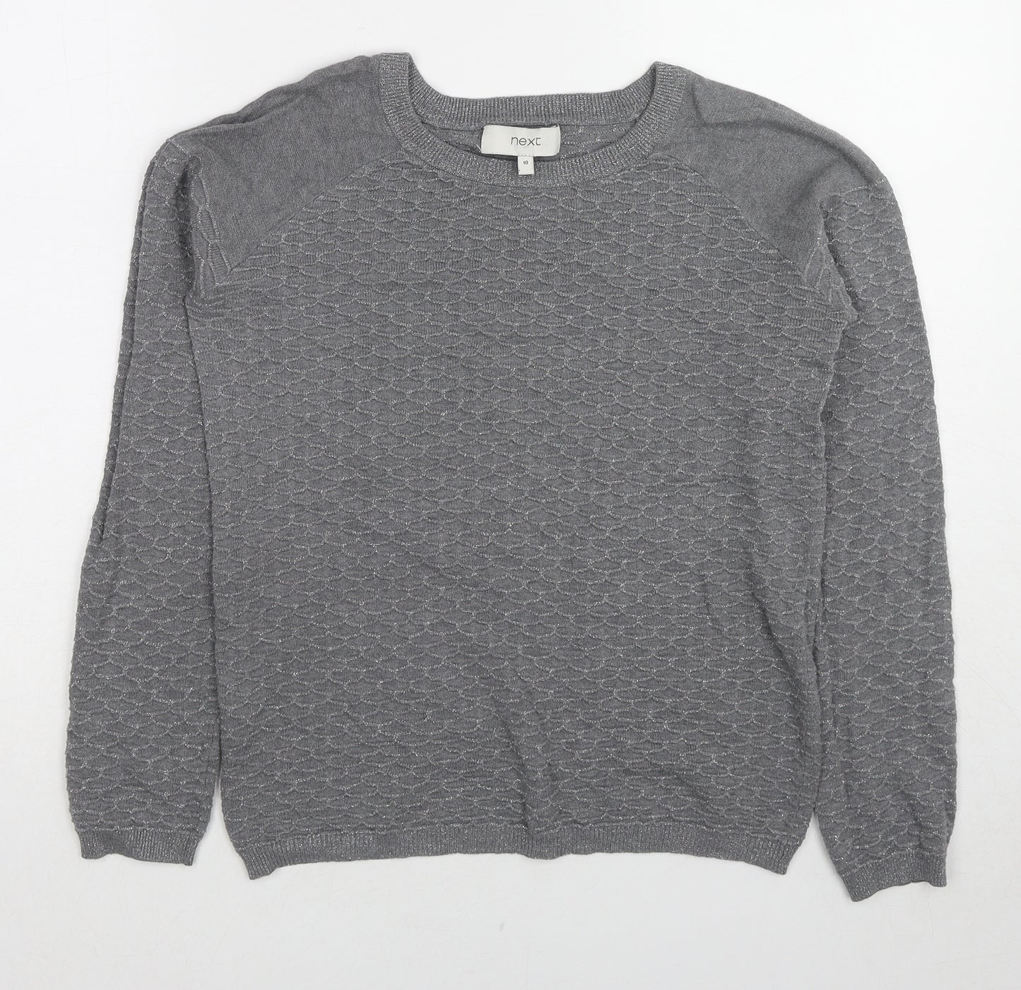 NEXT Womens Grey Round Neck Geometric Cotton Pullover Jumper Size 10