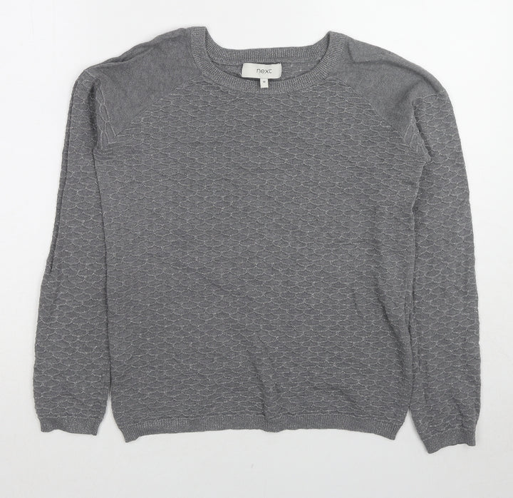 NEXT Womens Grey Round Neck Geometric Cotton Pullover Jumper Size 10