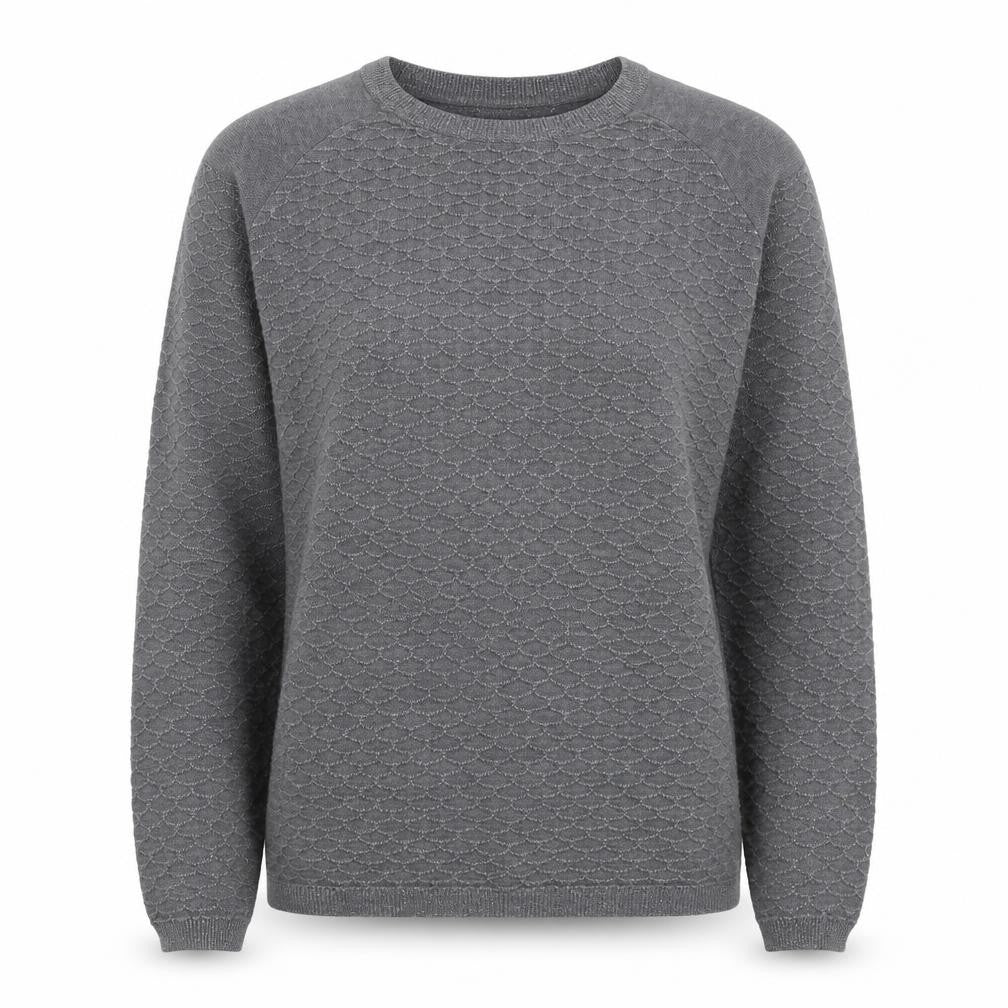Front view of Next women’s grey round neck geometric cotton jumper, size UK 10