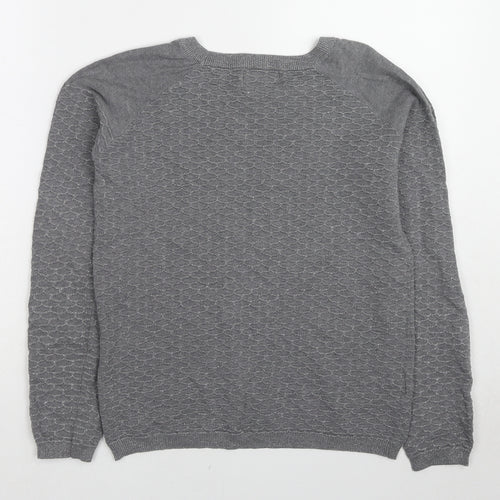 NEXT Womens Grey Round Neck Geometric Cotton Pullover Jumper Size 10