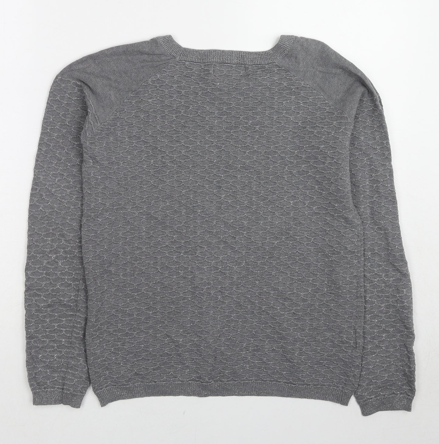 NEXT Womens Grey Round Neck Geometric Cotton Pullover Jumper Size 10