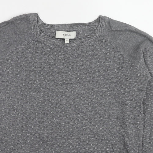NEXT Womens Grey Round Neck Geometric Cotton Pullover Jumper Size 10